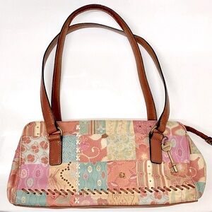 Vintage Fossil Leather Purse Pastel Patchwork Small